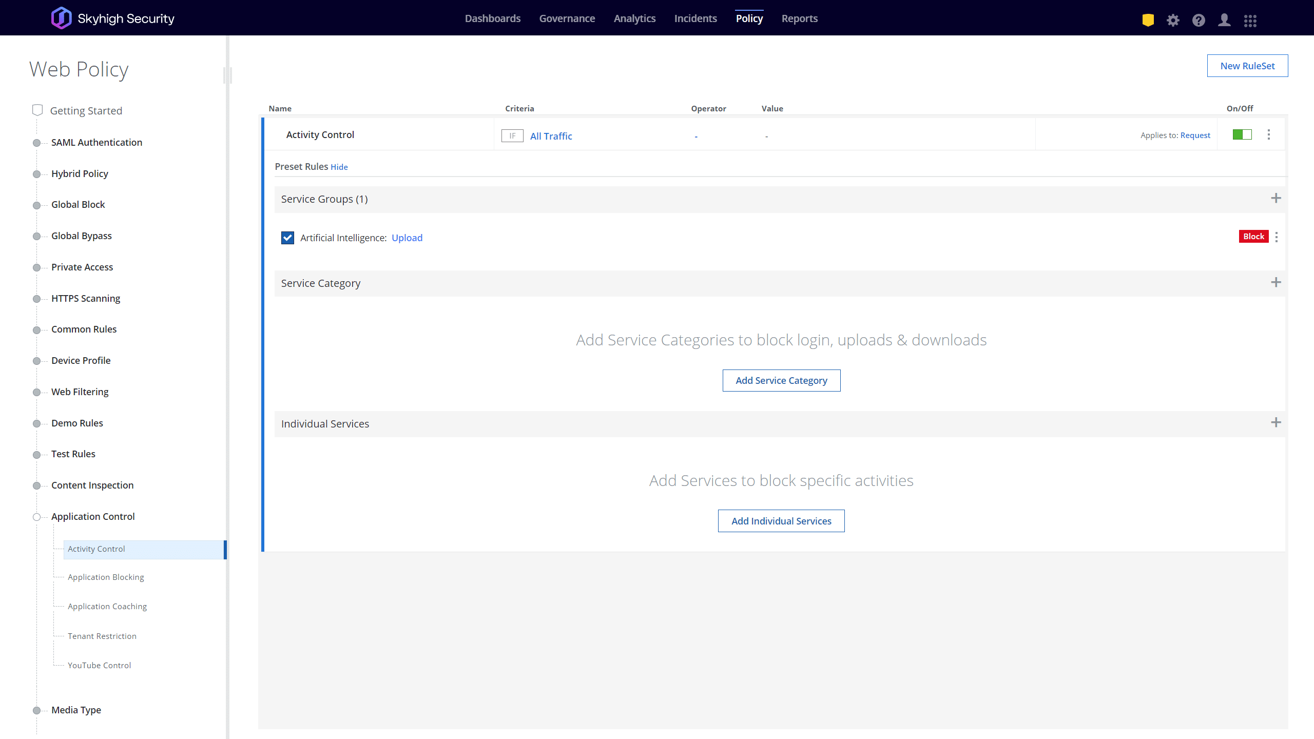 Skyhigh Security's Web Policy screenshot