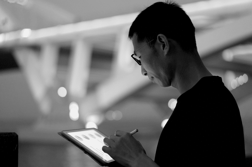 Man working on tablet