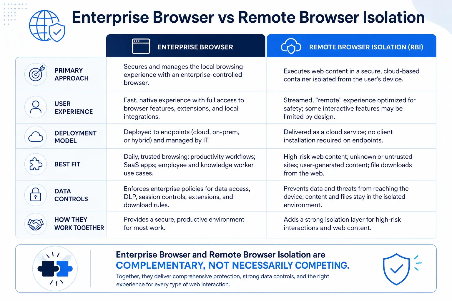 Diagram illustrating the layered defense model combining browser isolation, endpoint detection, and network security controls