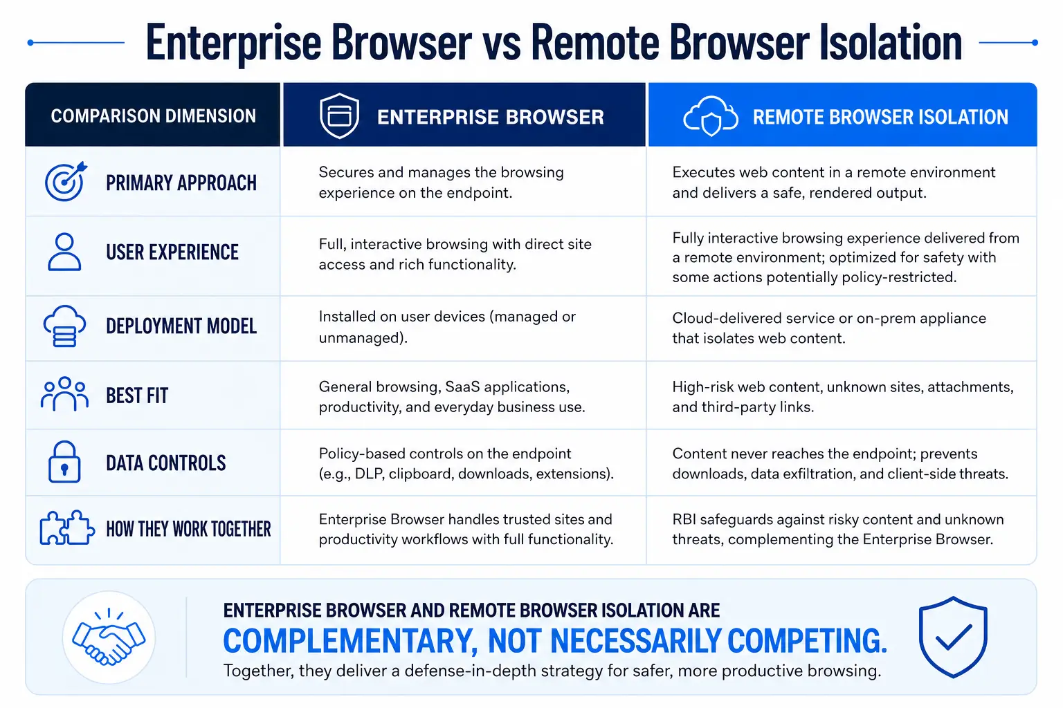 Evaluation framework for enterprise browser security solutions covering capabilities, integration, deployment, and vendor assessment criteria
